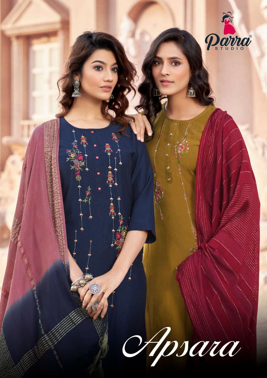 Parra Studio-Apsara Vol 1- Chinon Silk-With-Embroidery-Handwork-Kurti-with-Khatli-Work-Embroidery-Work-Pant-and -Fancy-Dupatta -POSTER
